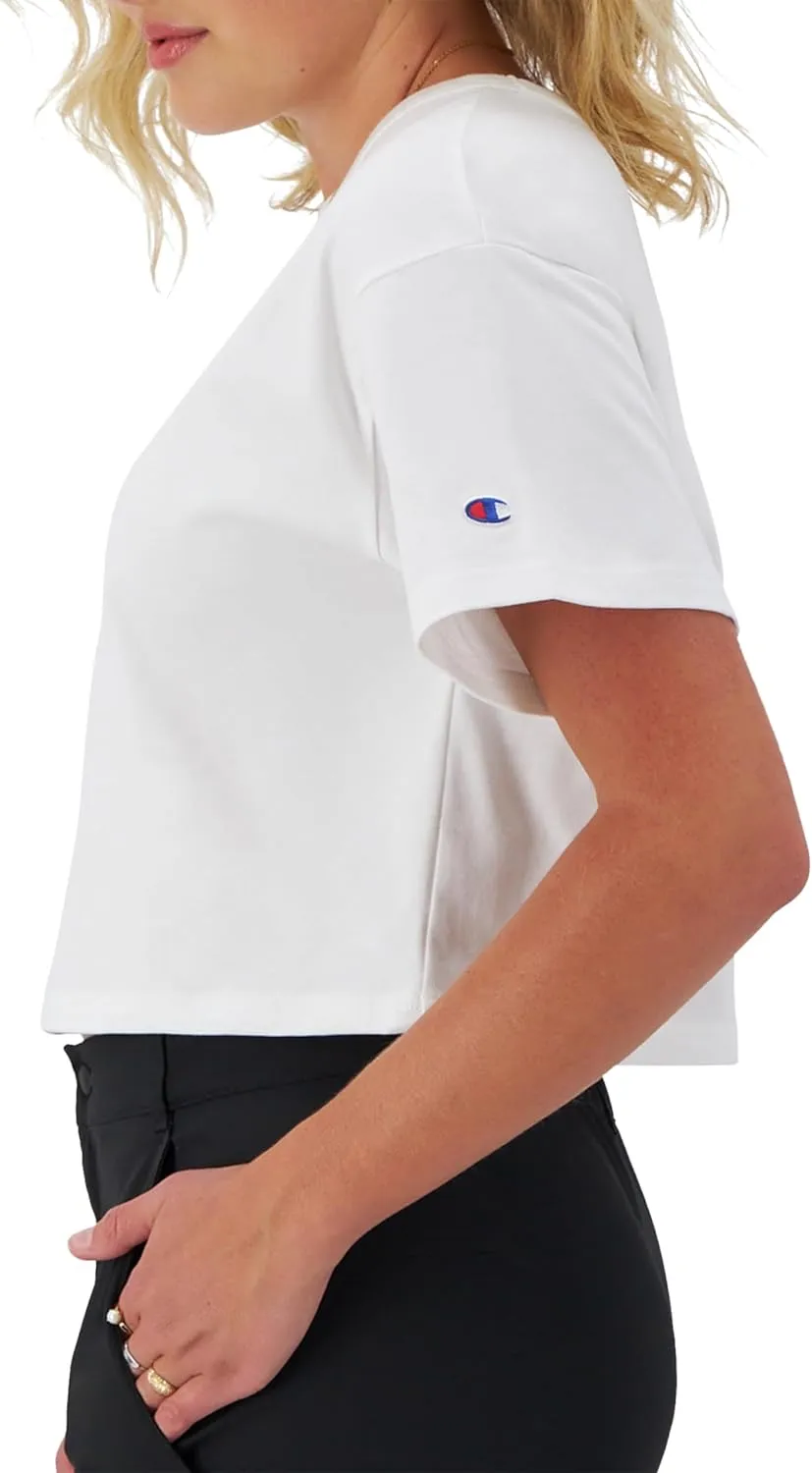 Champion Women's Cropped Reverse Weave Crew, Left Chest C