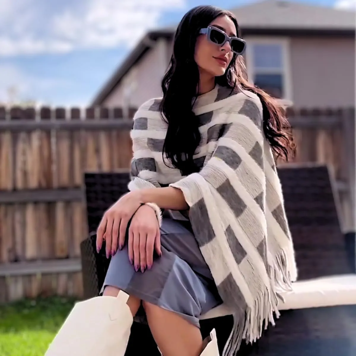 Chic Cardigan Bohemian Poncho | Soft and Comfortable Lightweight Cardigan Poncho | Cute and Stylish Shawl
