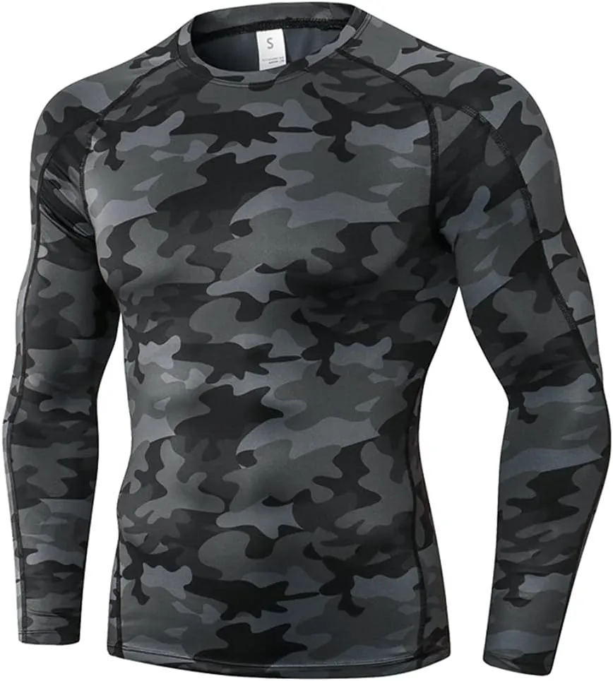 Compression Shirt for Men Workout Long Sleeve T Shirts Athletic Dry Fit Muscle Tops Base Layer for Basketball Gym