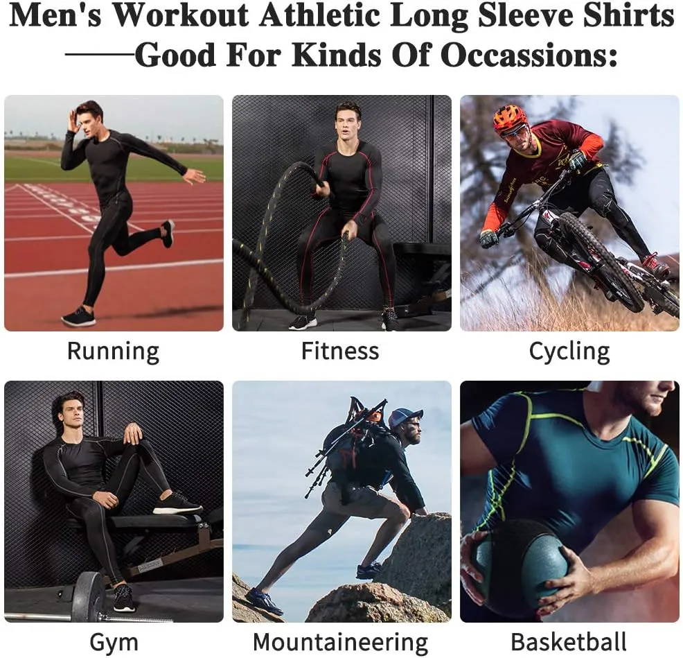 Compression Shirt for Men Workout Long Sleeve T Shirts Athletic Dry Fit Muscle Tops Base Layer for Basketball Gym