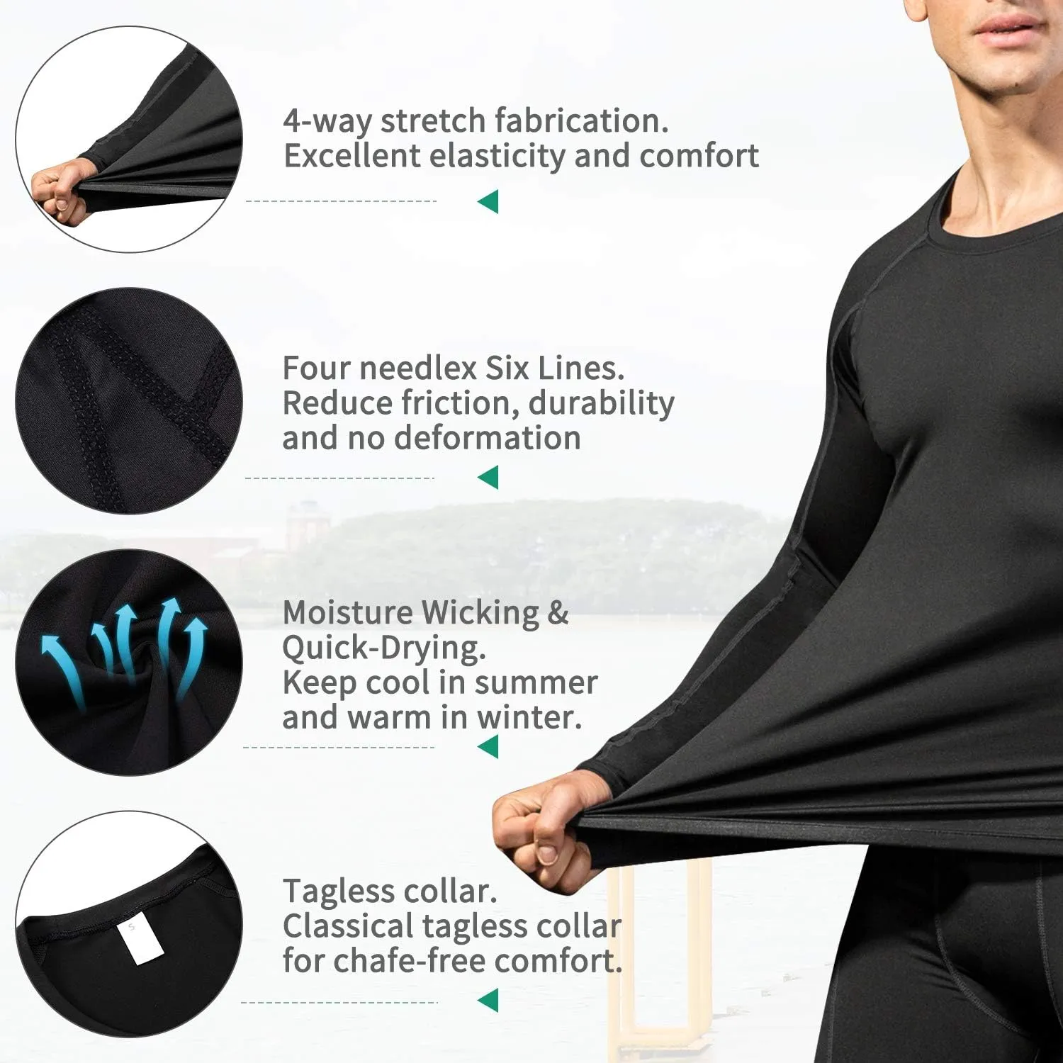 Compression Shirt for Men Workout Long Sleeve T Shirts Athletic Dry Fit Muscle Tops Base Layer for Basketball Gym