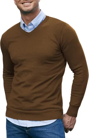 COOFANDY Men Casual V Neck Sweater Ribbed Knit Slim Fit Long Sleeve Pullover Top