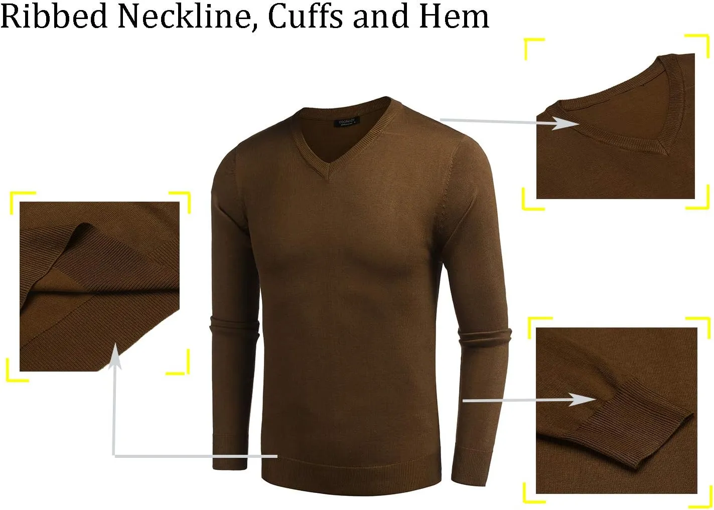 COOFANDY Men Casual V Neck Sweater Ribbed Knit Slim Fit Long Sleeve Pullover Top