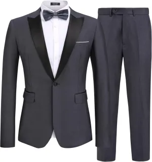 COOFANDY Men's 2 Piece Suit Casual Slim Fit Suits One Button Blazer Jacket Pants for Wedding Prom