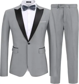 COOFANDY Men's 2 Piece Suit Casual Slim Fit Suits One Button Blazer Jacket Pants for Wedding Prom