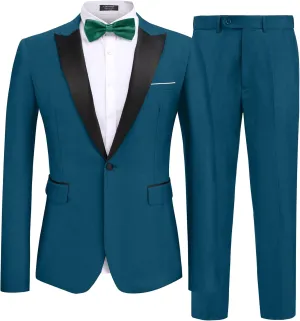COOFANDY Men's 2 Piece Suit Casual Slim Fit Suits One Button Blazer Jacket Pants for Wedding Prom