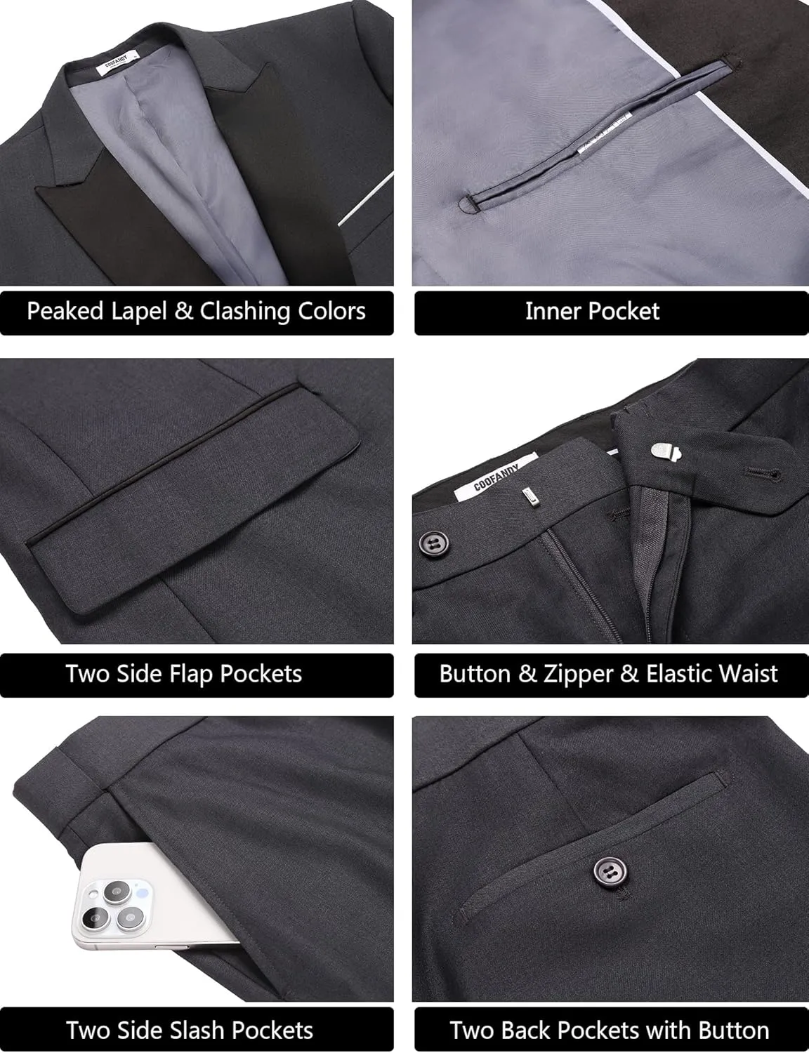 COOFANDY Men's 2 Piece Suit Casual Slim Fit Suits One Button Blazer Jacket Pants for Wedding Prom