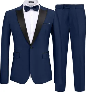 COOFANDY Men's 2 Piece Suit Casual Slim Fit Suits One Button Blazer Jacket Pants for Wedding Prom