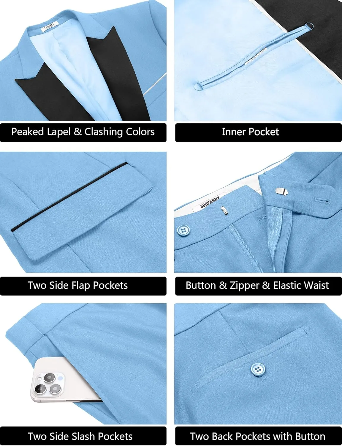 COOFANDY Men's 2 Piece Suit Casual Slim Fit Suits One Button Blazer Jacket Pants for Wedding Prom