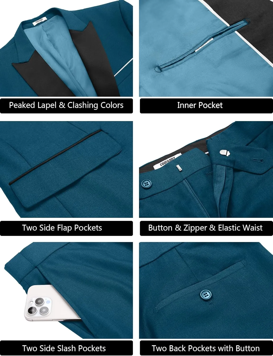 COOFANDY Men's 2 Piece Suit Casual Slim Fit Suits One Button Blazer Jacket Pants for Wedding Prom