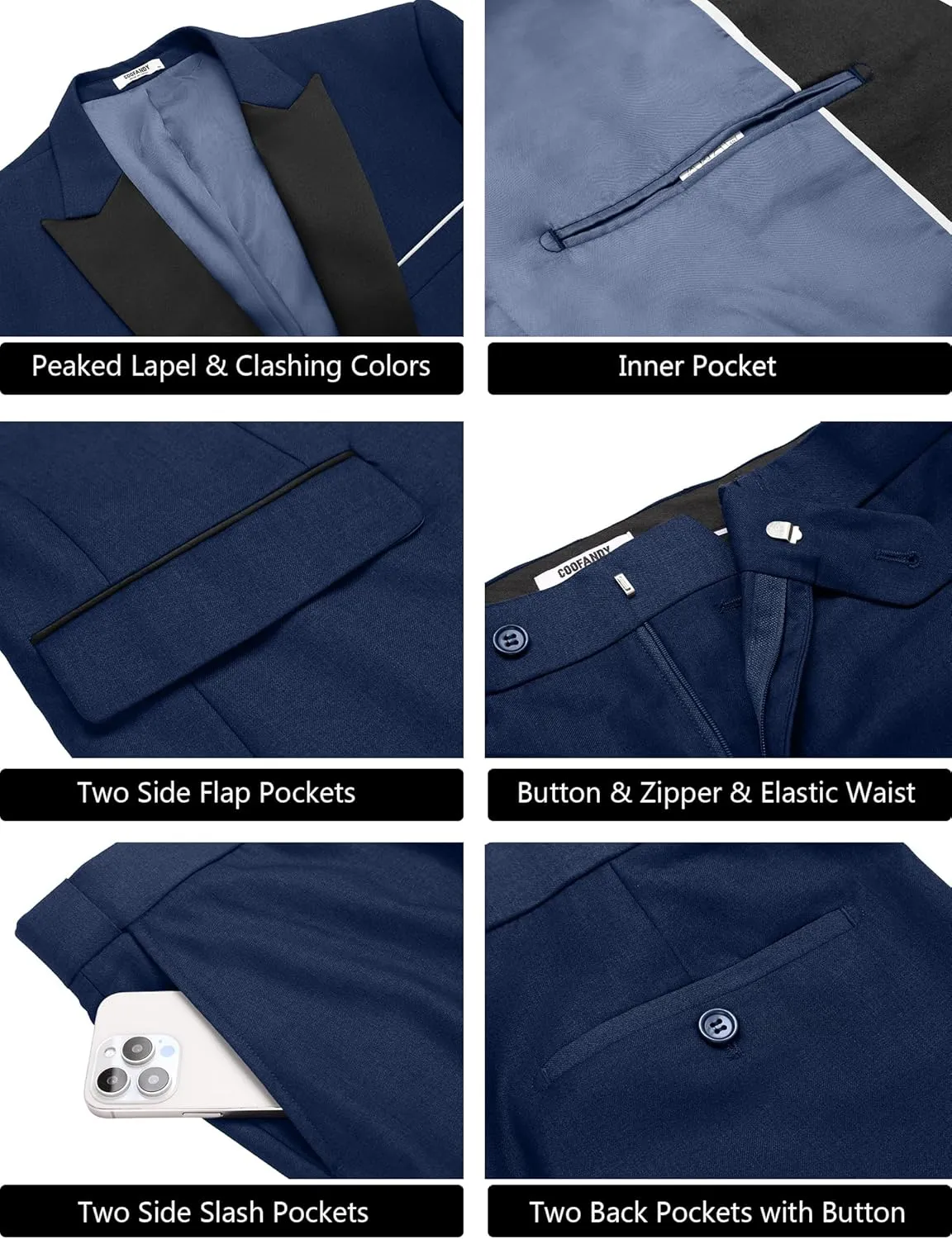 COOFANDY Men's 2 Piece Suit Casual Slim Fit Suits One Button Blazer Jacket Pants for Wedding Prom