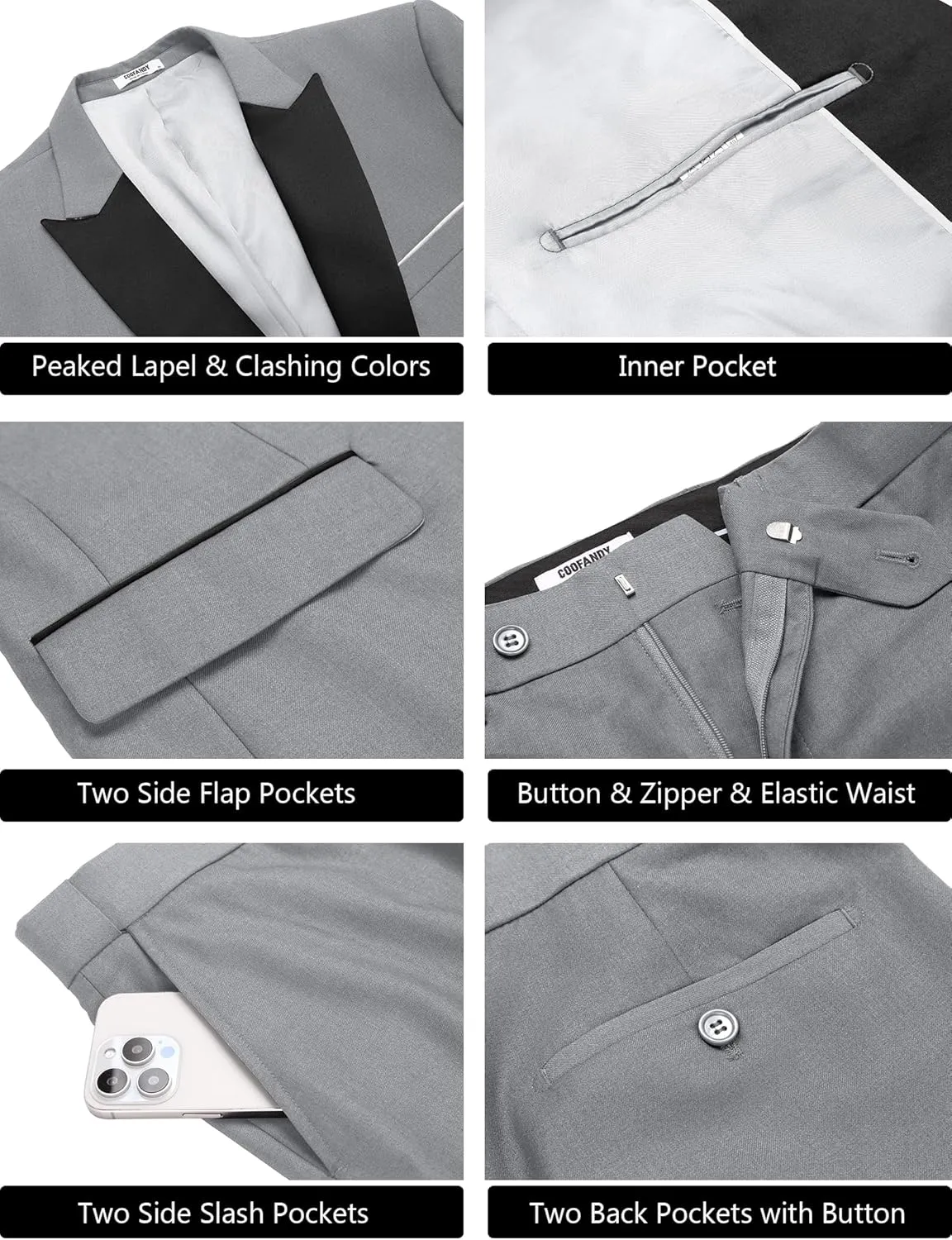 COOFANDY Men's 2 Piece Suit Casual Slim Fit Suits One Button Blazer Jacket Pants for Wedding Prom