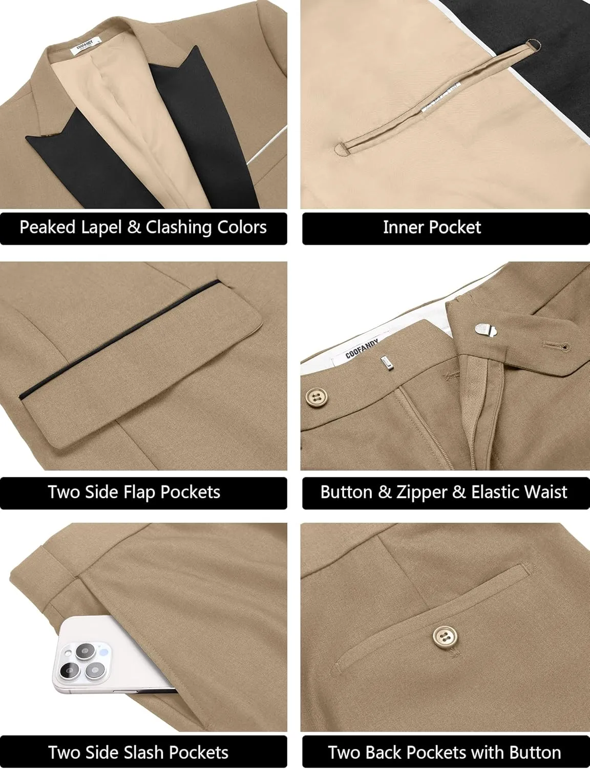 COOFANDY Men's 2 Piece Suit Casual Slim Fit Suits One Button Blazer Jacket Pants for Wedding Prom