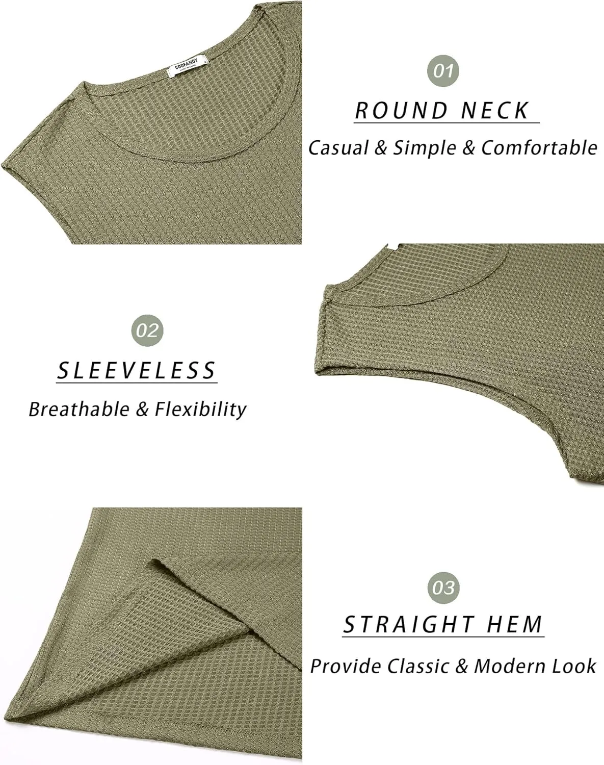 COOFANDY Mens Casual Tank Tops 2 Pack Waffle Knit Sleeveless Shirt Breathable Tank Shirts Summer Muscle Tee