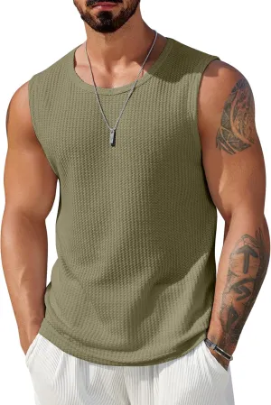 COOFANDY Mens Casual Tank Tops 2 Pack Waffle Knit Sleeveless Shirt Breathable Tank Shirts Summer Muscle Tee