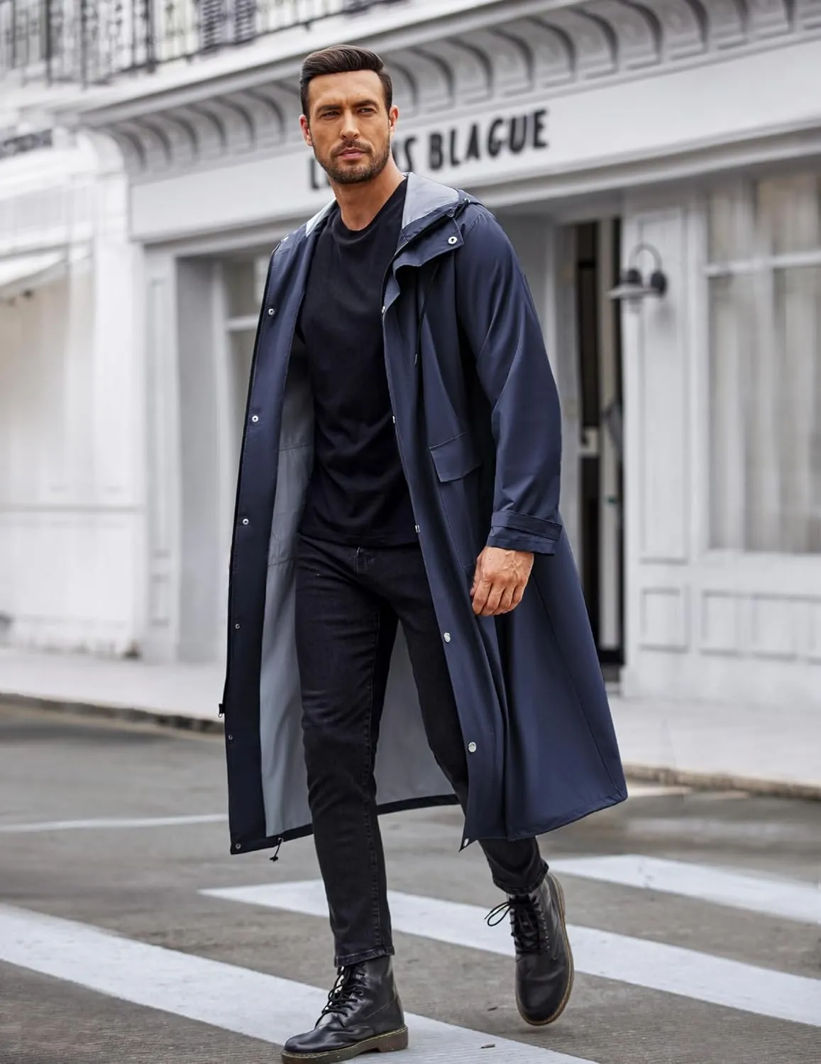 COOFANDY Men's Rain Jacket with Hood Waterproof Lightweight Active Long Raincoat