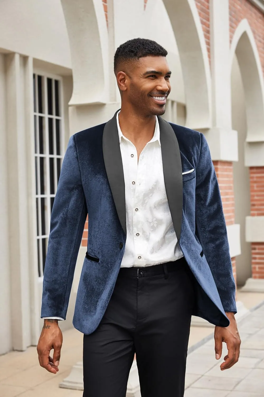 COOFANDY Men's Velvet Tuxedo One Button Jacket Dinner Prom Wedding Blazer Jacket