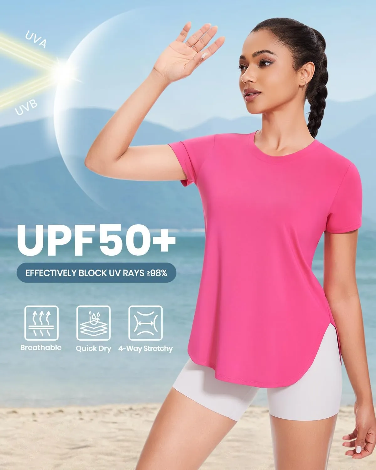 Cosy Pyro 4-Pack Workout Tops for Women UPF 50  Yoga Shirts Short Sleeve Athletic T-Shirts Quick Dry Running Gym Tee