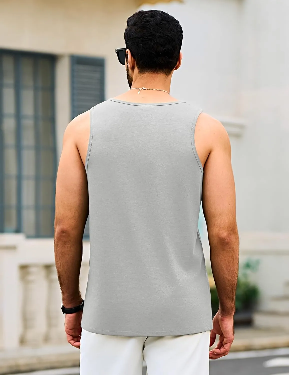 Cotrasen Men's Tank Top UPF 50  Cotton Sleeveless Shirt Moisture Wicking Bodybuilding Gym Workout Shirts Cooling Muscle Tee