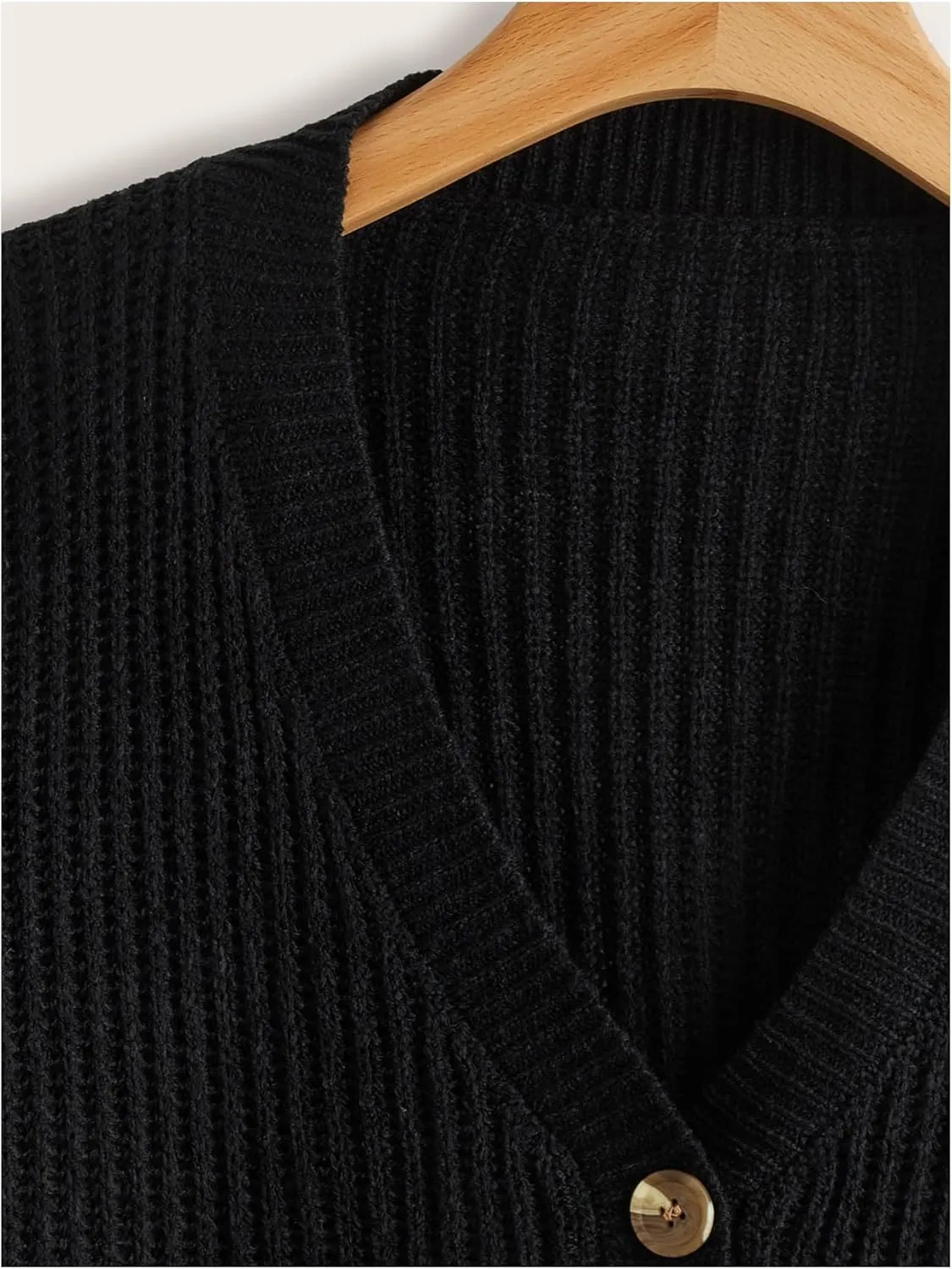 COZYEASE Women's Long Sleeve Button Down Crop Cardigan Sweater Ribbed Knit V Neck Sweater Knit Bolero Shrug