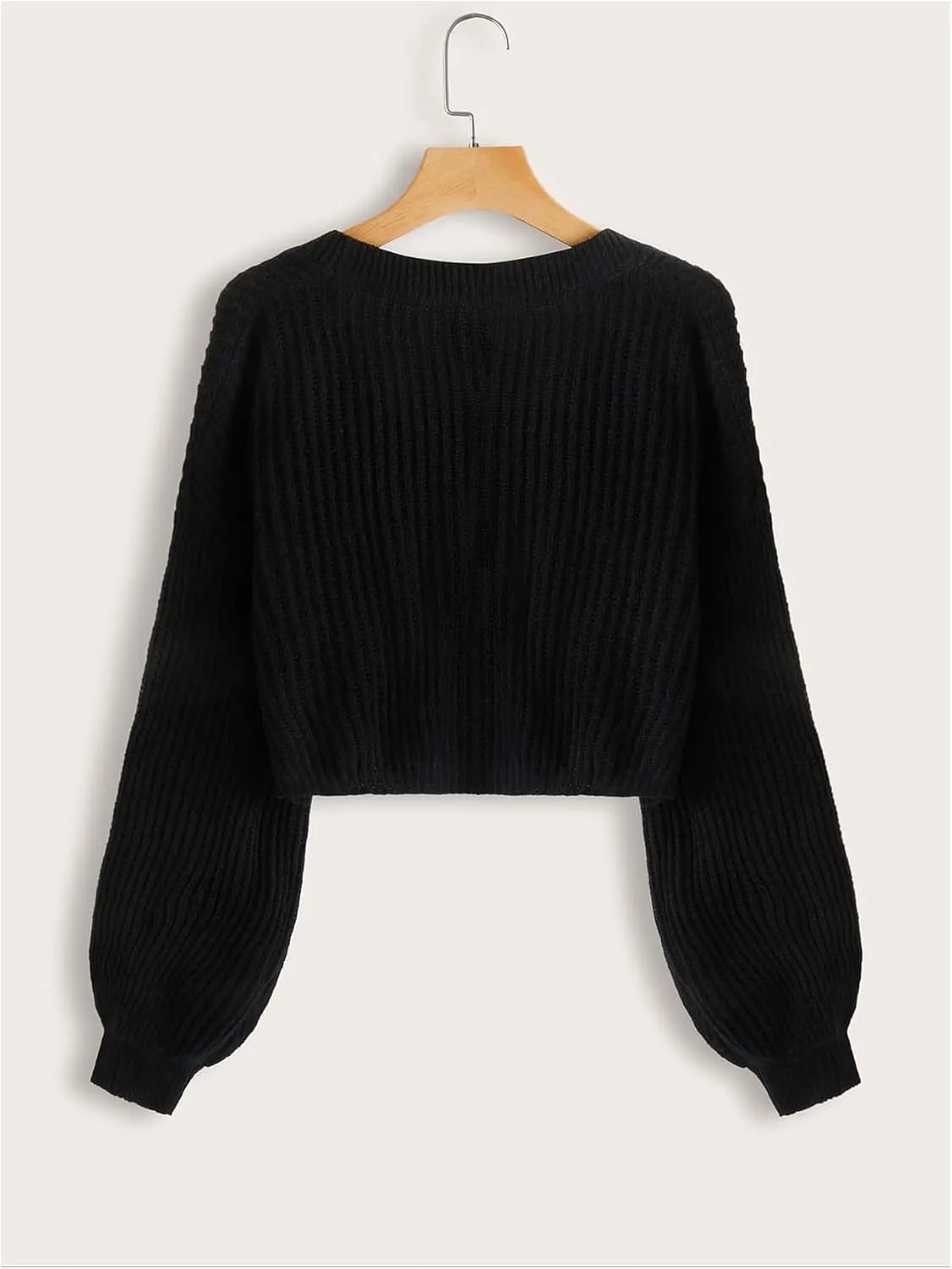 COZYEASE Women's Long Sleeve Button Down Crop Cardigan Sweater Ribbed Knit V Neck Sweater Knit Bolero Shrug