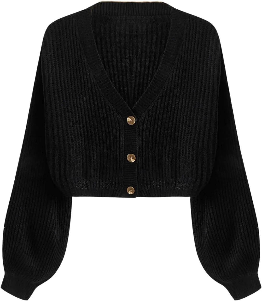 COZYEASE Women's Long Sleeve Button Down Crop Cardigan Sweater Ribbed Knit V Neck Sweater Knit Bolero Shrug