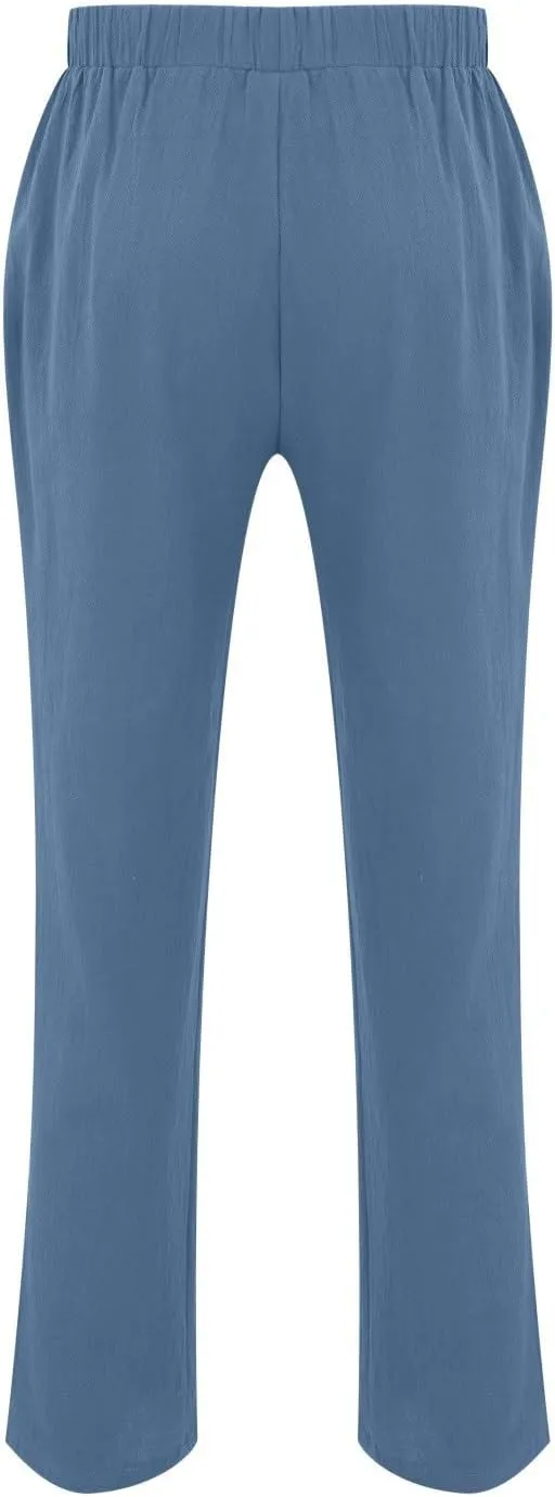CRNTCEM Loose Fit Beach Pants for Men Drastring Pant Lightweight Summer Casual Linen Pant Elastic Waist Sports Golf Sweatpant