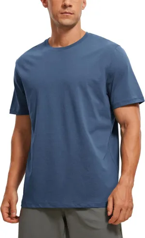 CRZ YOGA Men's Cotton Polyester Short Sleeve T-Shirt Classic Fit Casual Workout Tops Soft Premium Tee
