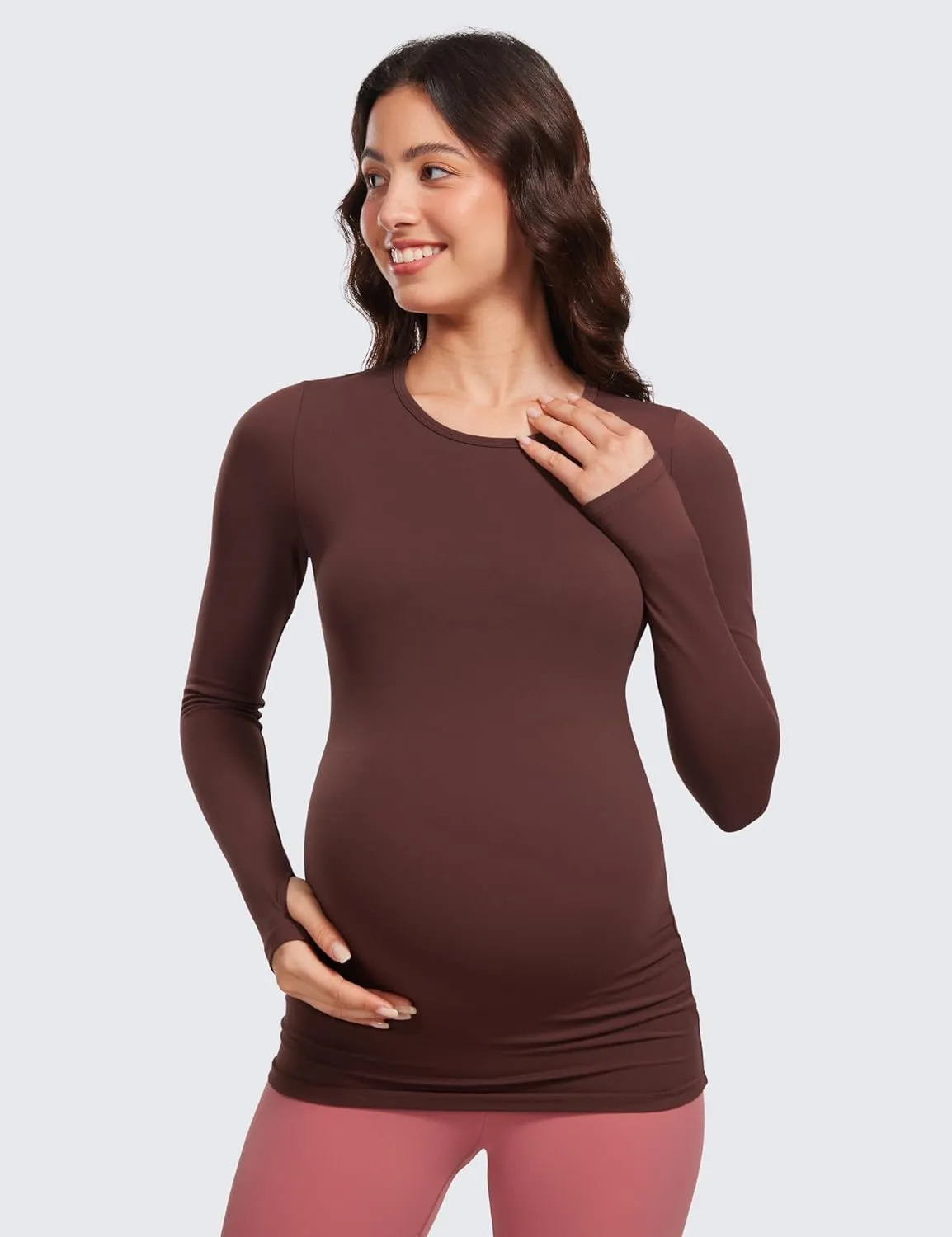 CRZ YOGA Womens Butterluxe Long Sleeve Maternity Tops Crewneck Pregnancy Basic Shirts Soft Athletic Yoga Casual Tee Blouses