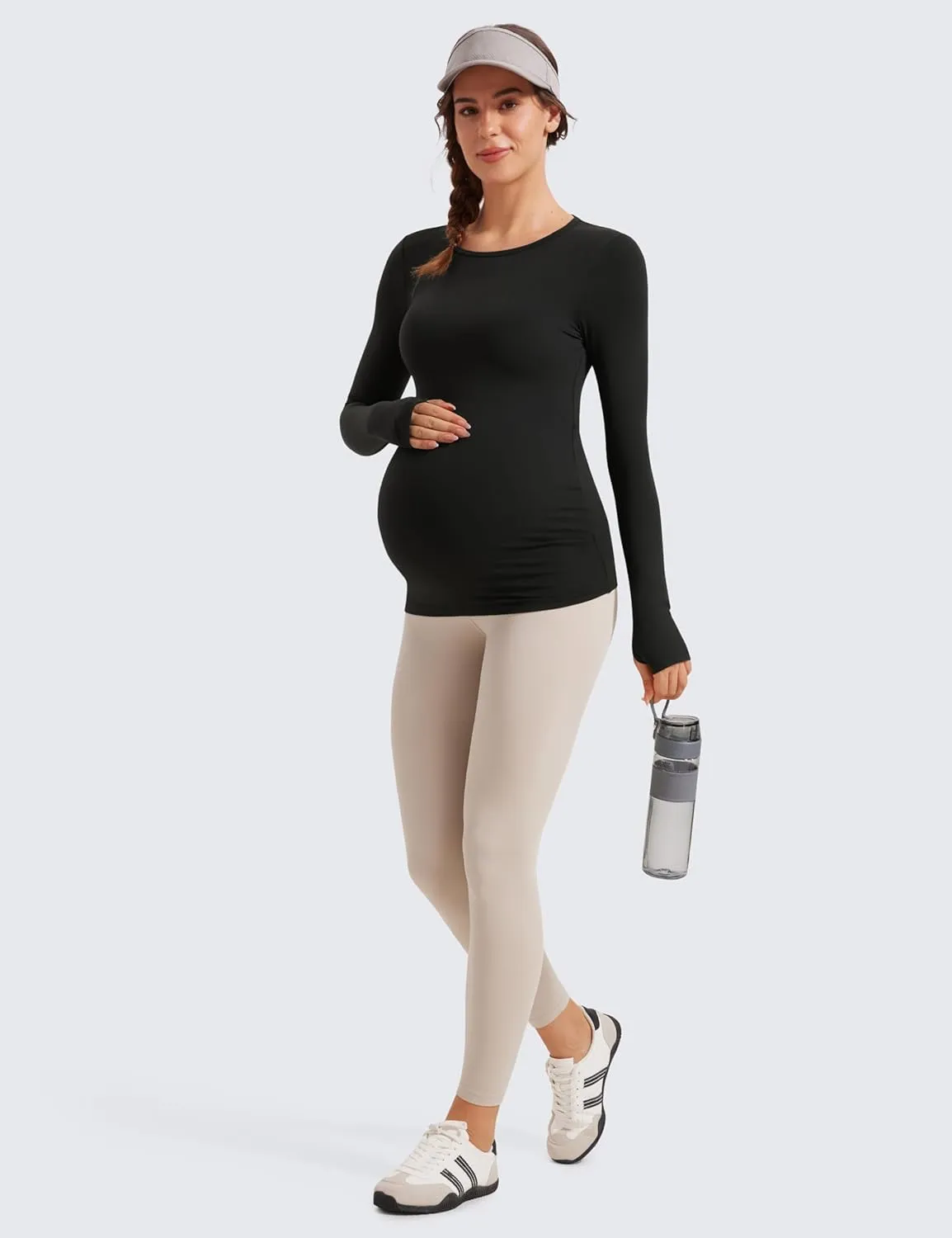 CRZ YOGA Womens Butterluxe Long Sleeve Maternity Tops Crewneck Pregnancy Basic Shirts Soft Athletic Yoga Casual Tee Blouses