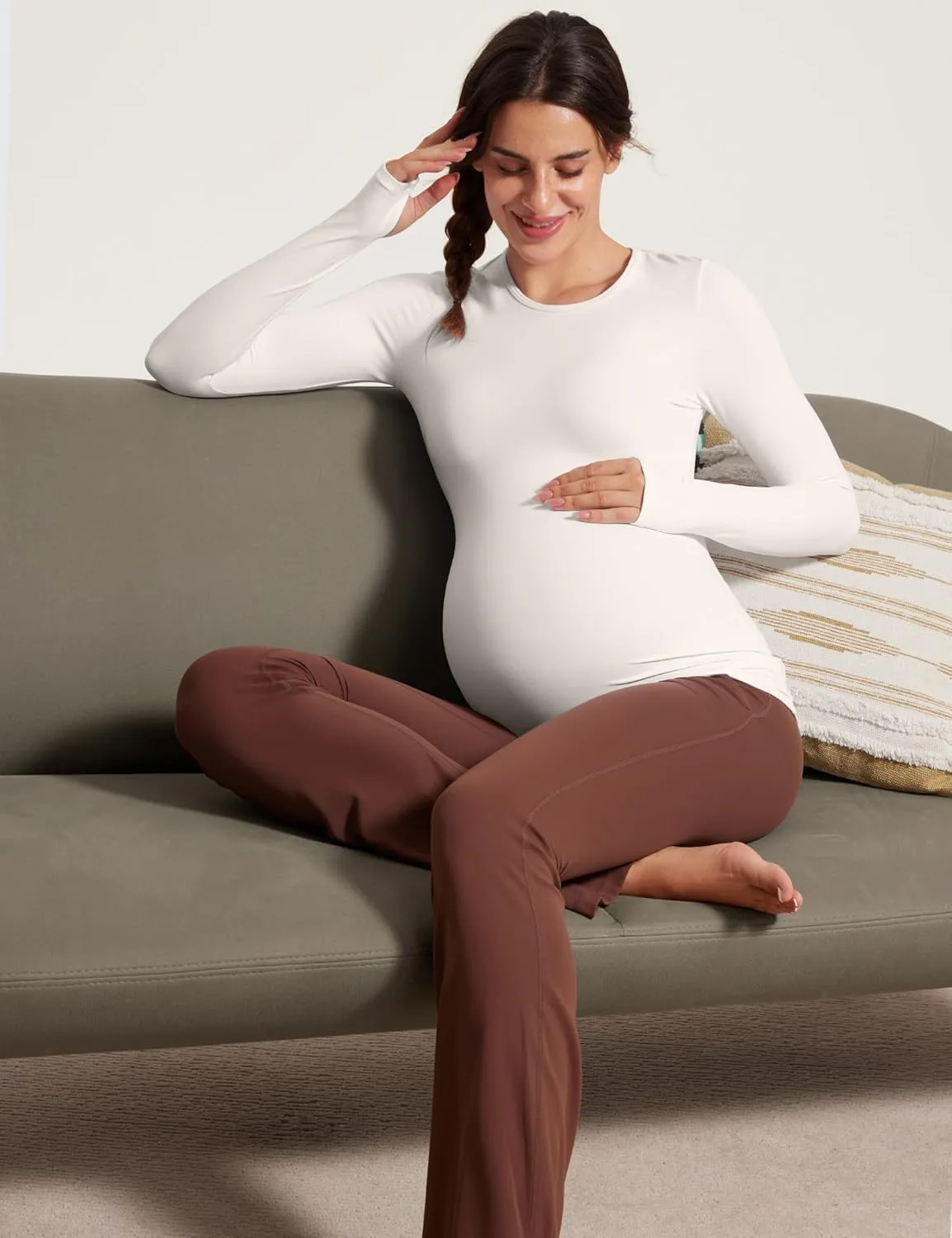 CRZ YOGA Womens Butterluxe Long Sleeve Maternity Tops Crewneck Pregnancy Basic Shirts Soft Athletic Yoga Casual Tee Blouses