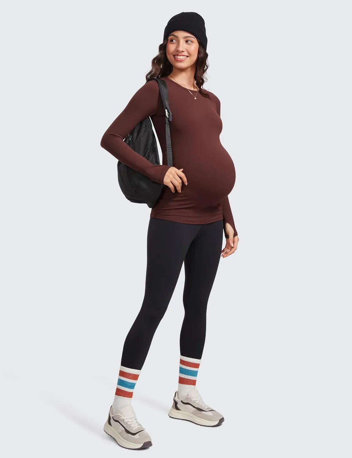 CRZ YOGA Womens Butterluxe Long Sleeve Maternity Tops Crewneck Pregnancy Basic Shirts Soft Athletic Yoga Casual Tee Blouses