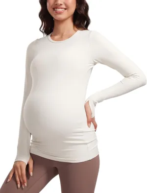 CRZ YOGA Womens Butterluxe Long Sleeve Maternity Tops Crewneck Pregnancy Basic Shirts Soft Athletic Yoga Casual Tee Blouses