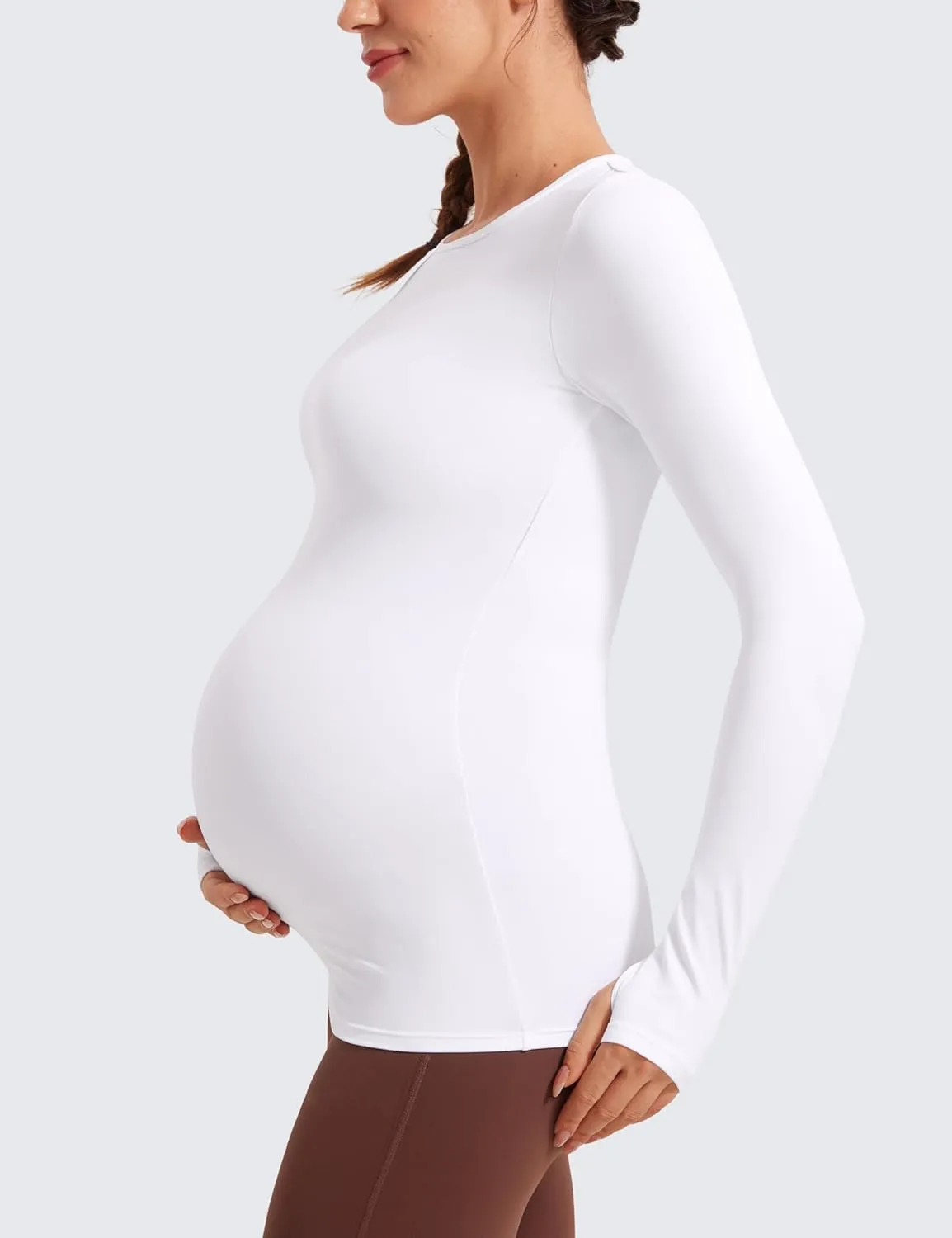 CRZ YOGA Womens Butterluxe Long Sleeve Maternity Tops Crewneck Pregnancy Basic Shirts Soft Athletic Yoga Casual Tee Blouses