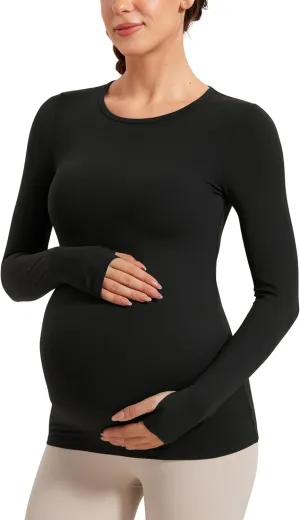 CRZ YOGA Womens Butterluxe Long Sleeve Maternity Tops Crewneck Pregnancy Basic Shirts Soft Athletic Yoga Casual Tee Blouses