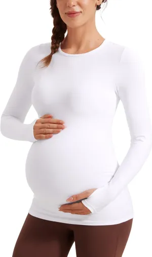 CRZ YOGA Womens Butterluxe Long Sleeve Maternity Tops Crewneck Pregnancy Basic Shirts Soft Athletic Yoga Casual Tee Blouses