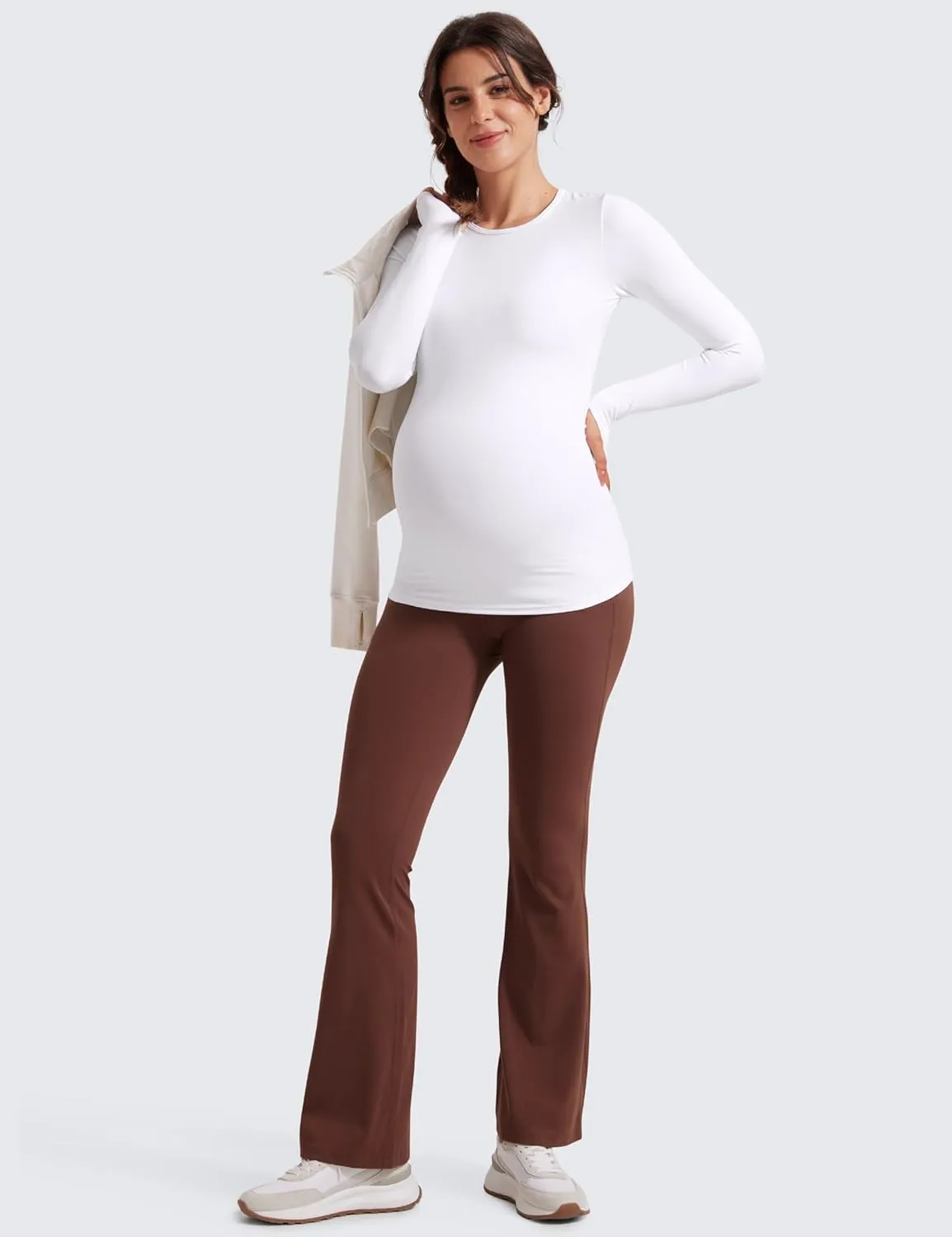 CRZ YOGA Womens Butterluxe Long Sleeve Maternity Tops Crewneck Pregnancy Basic Shirts Soft Athletic Yoga Casual Tee Blouses