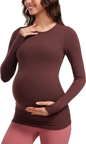 CRZ YOGA Womens Butterluxe Long Sleeve Maternity Tops Crewneck Pregnancy Basic Shirts Soft Athletic Yoga Casual Tee Blouses