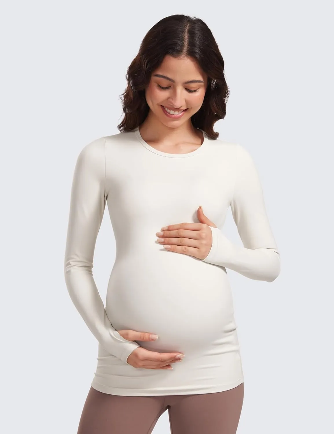 CRZ YOGA Womens Butterluxe Long Sleeve Maternity Tops Crewneck Pregnancy Basic Shirts Soft Athletic Yoga Casual Tee Blouses