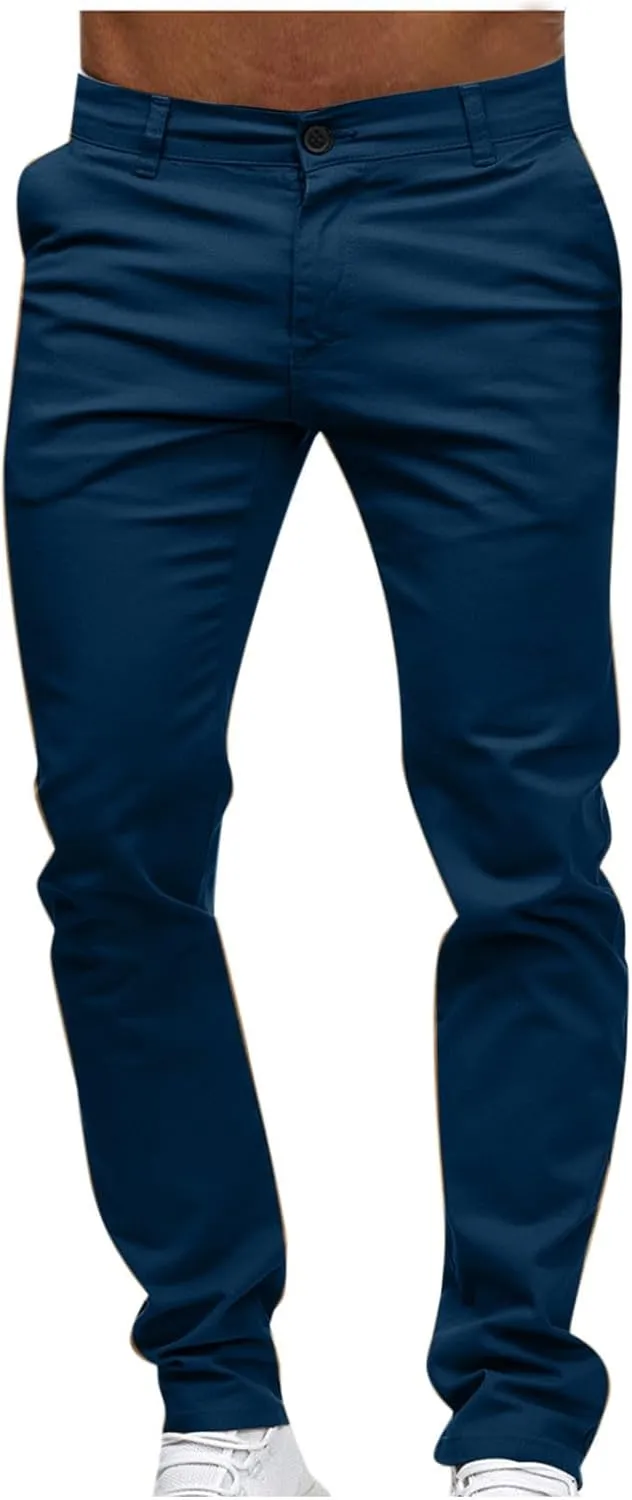 Ctreela Mens Slim Fit Work Pants Slacks Low Rise Dressy Casual Tapered Trousers Flat Front Plus Size Dress Suit Pants S-4XL