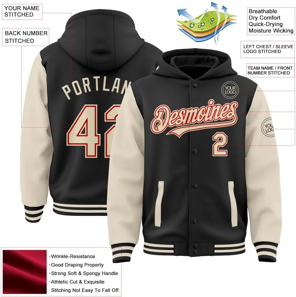 Custom Varsity Hoodie Jackets Cotton Blend Letterman Baseball Leather & Polyester Sleeve Jacket Full Snap Coats