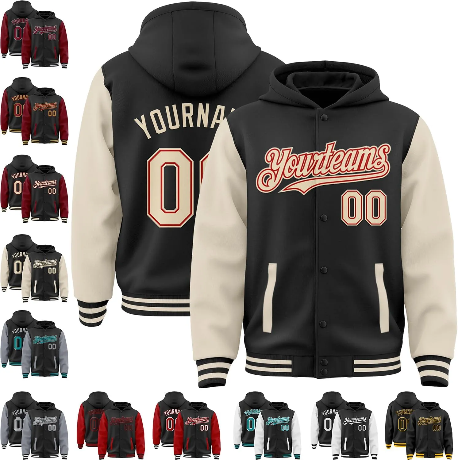 Custom Varsity Hoodie Jackets Cotton Blend Letterman Baseball Leather & Polyester Sleeve Jacket Full Snap Coats