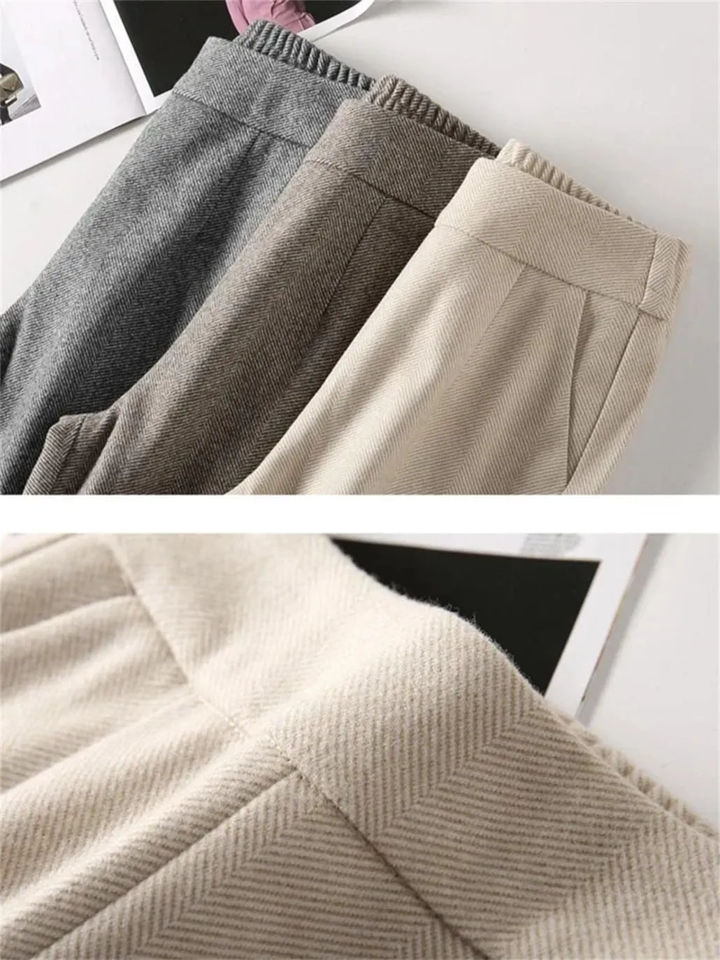 DBFBDTU High-Waisted Woolen Pants Women's Elastic Waist Casual Pants Women's Thickened Harem Pants