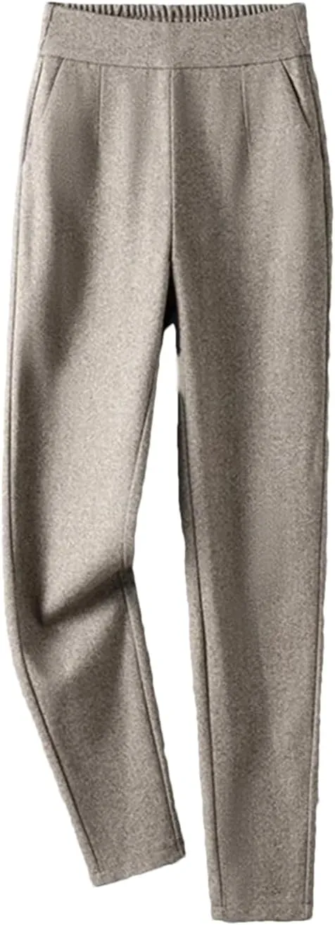 DBFBDTU High-Waisted Woolen Pants Women's Elastic Waist Casual Pants Women's Thickened Harem Pants
