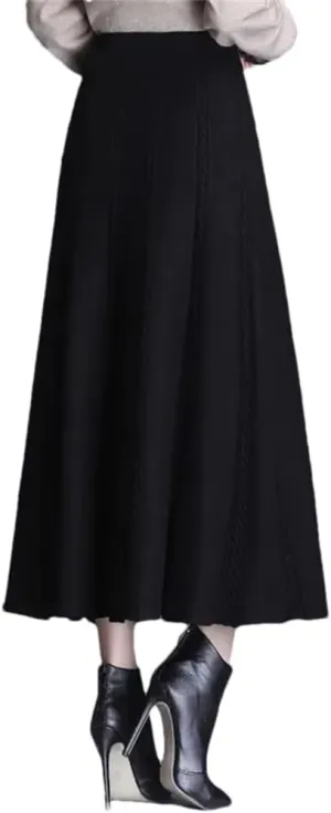 DBFBDTU Knitted Skirt Women's Elastic High Waist Solid Color Midi Skirt Office Ladies A-Line Long Skirts Female