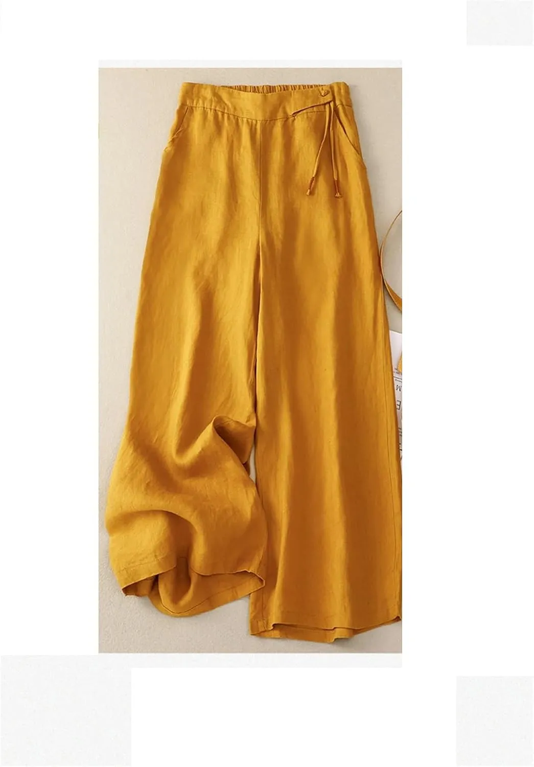 Dndrdhfb Women's Elastic Waist Wide Leg Pants Casual Cotton and Linen Harem Pants
