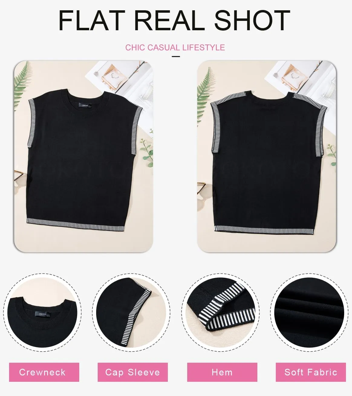 Dokotoo Womens Summer Cap Sleeve Tops 2025 Crewneck Sweater Vest Casual Knit Lightweight Sweater Pullover Trendy Tank Shirts