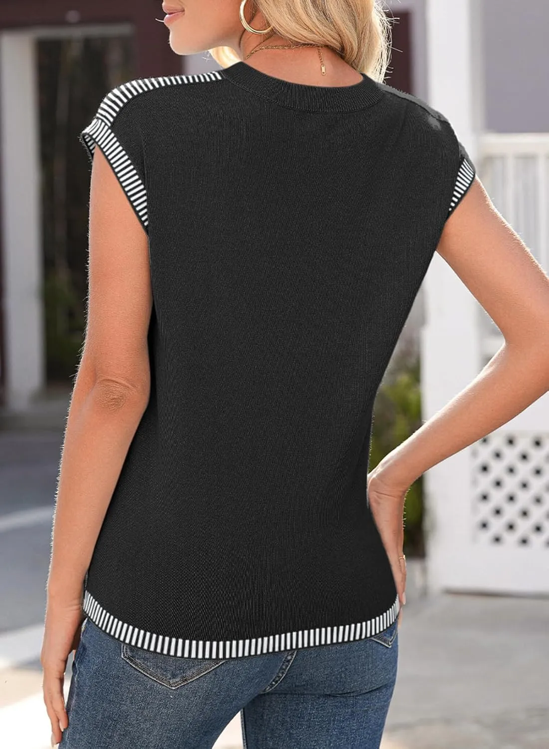 Dokotoo Womens Summer Cap Sleeve Tops 2025 Crewneck Sweater Vest Casual Knit Lightweight Sweater Pullover Trendy Tank Shirts