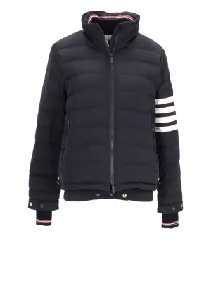 DOWN FILL FUNNEL NECK ROLL OUT HOOD SKI JACKET W/ 4 BAR INTARSIA IN POLY TWILL
