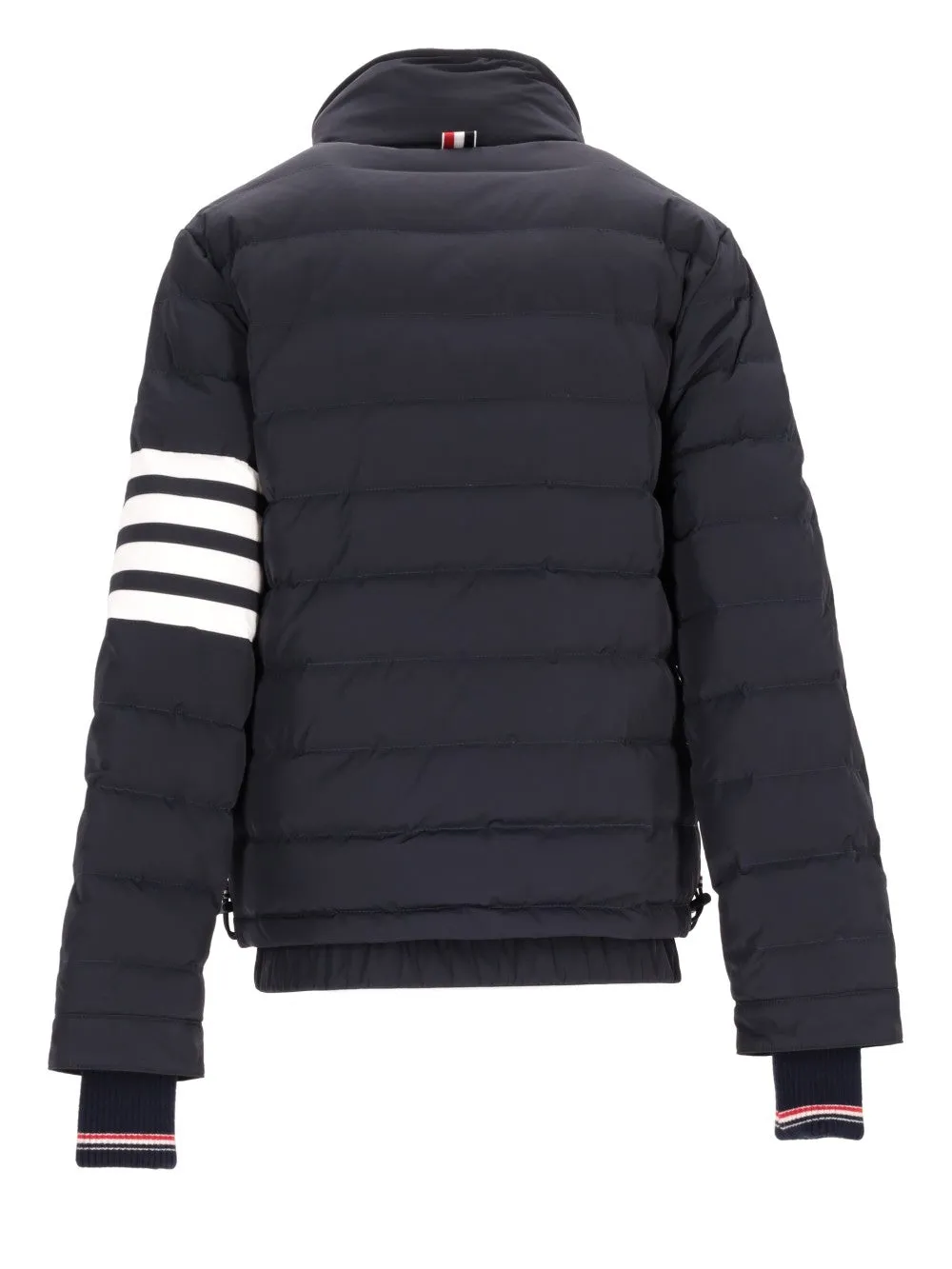 DOWN FILL FUNNEL NECK ROLL OUT HOOD SKI JACKET W/ 4 BAR INTARSIA IN POLY TWILL